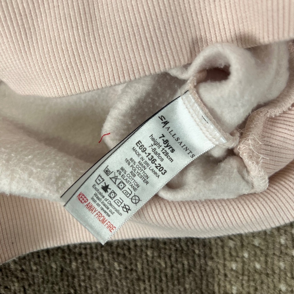 AllSaints London Girls Smallsaints Pink Ruched Sleeve Sweatshirt 7-8Y - Picture 3 of 10